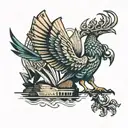 sydney opera house and liverpool liver bird perched tattoo design idea