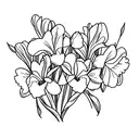 A heart-shaped bouquet of iris, daffodil, and daisy flowers tattoo design idea