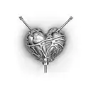 anatomically correct heart on a globe stand tattoo design idea