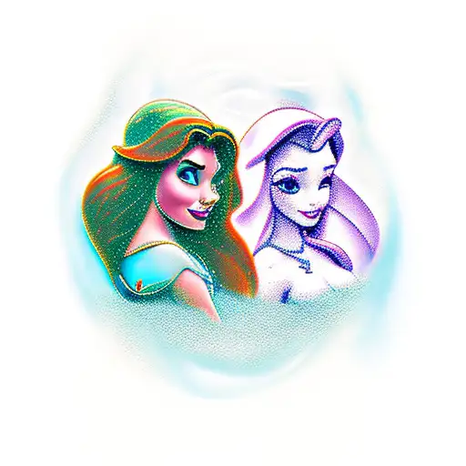 princess Ariel and princess Jasmine  tattoo design idea