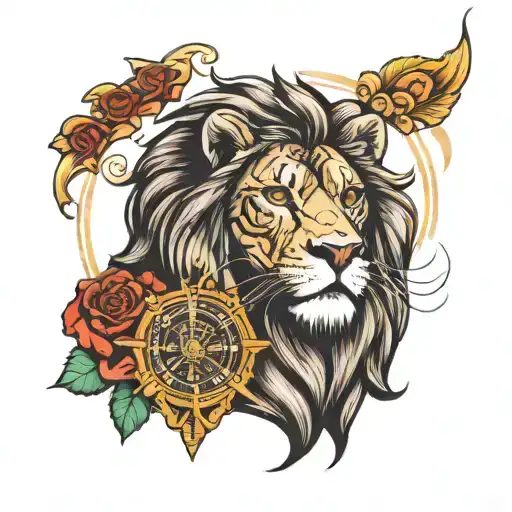 I'm looking to do a half arm piece. I would like to incorporate the things I like such as Rolex whatches money time lion tattoo design idea