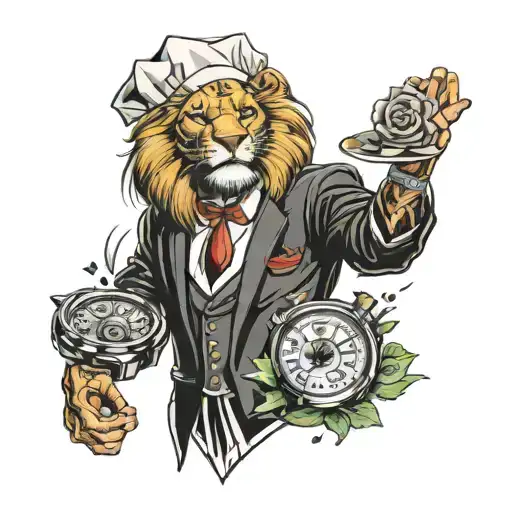money Rolex and chef lion  tattoo design idea