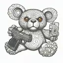 taddy bear wit glock 19 gen 5 wit red eyes tattoo design idea