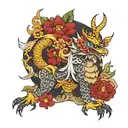 japanese, flower, crane, foo dog tattoo design idea