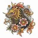 japanese, flower, crane, foo dog tattoo design idea