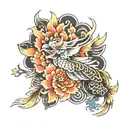 japanese, flower, crane, foo dog tattoo design idea