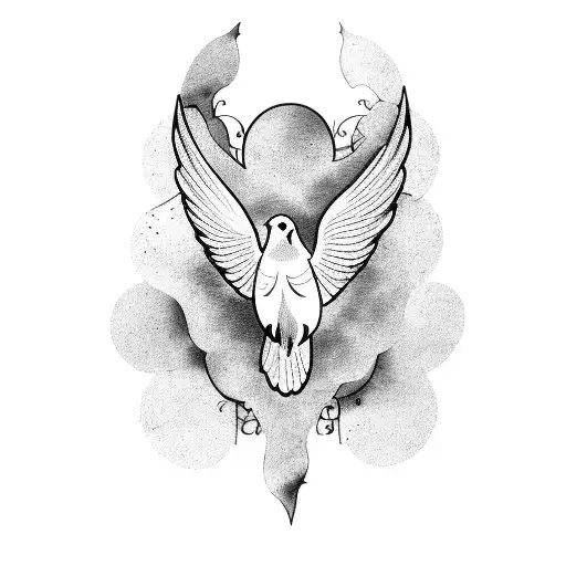 A blackwork tattoo of a dove with wings spread, representing the artist's eternal freedom and creativity tattoo design idea
