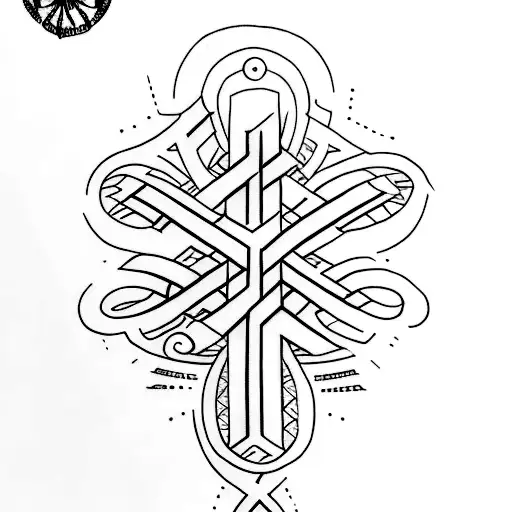 A simple cross made of deep meaning words and with minimalism design tattoo design idea