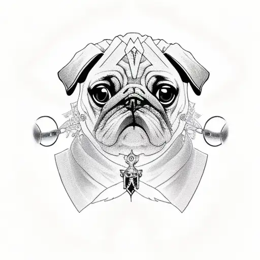 Pug looking like Mercy from Overwatch tattoo design idea