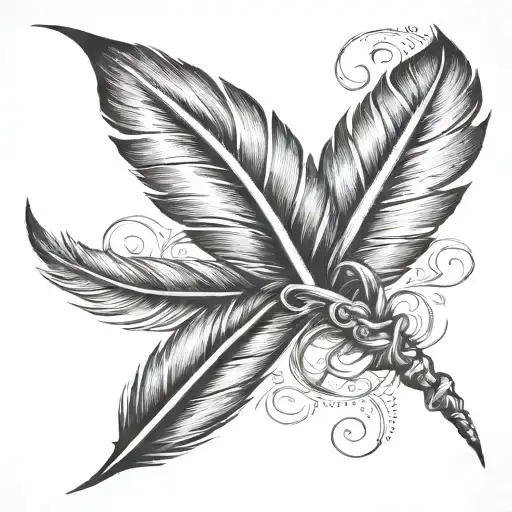  elegant script with a feather quill pen intertwined,  tattoo design idea