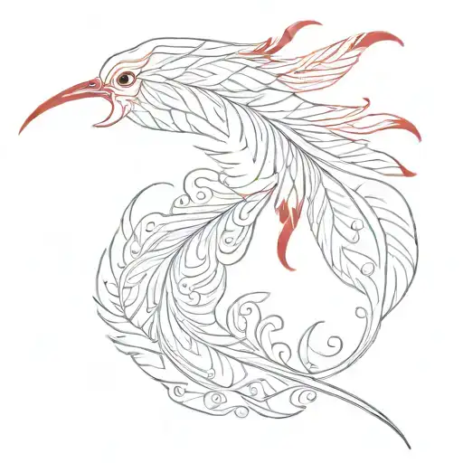 tiny red phoenix feather transforming tattoo design idea