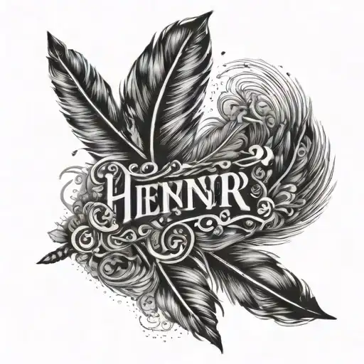 Henry and Leo  written in elegant script with a feather quill pen tattoo design idea