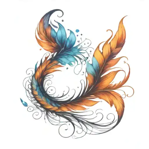 phoenix feather transforming into galaxy tattoo design idea