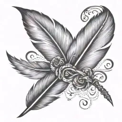  elegant script with a feather quill pen intertwined,  tattoo design idea