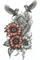 phoenix rising from ashes, gerbera daisies intertwined tattoo design idea