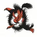 red phoenix feather transforming into a flock of birds tattoo design idea