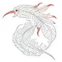 tiny red phoenix feather transforming tattoo design idea