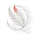 tiny red phoenix feather transforming tattoo design idea