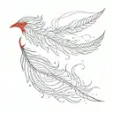 tiny red phoenix feather transforming tattoo design idea