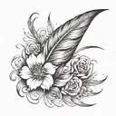 tiny phoenix feather with flowers blowing around it luminous points tattoo design idea