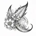 tiny phoenix feather with flowers blowing around it luminous points tattoo design idea