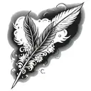 tiny red phoenix feather with daisy flowers blowing around it luminous points tattoo design idea