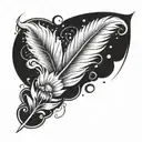 tiny red phoenix feather with daisy flowers blowing around it luminous points tattoo design idea