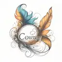 small feather with the word courage tattoo design idea