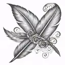  elegant script with a feather quill pen intertwined,  tattoo design idea