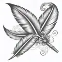  elegant script with a feather quill pen intertwined,  tattoo design idea