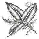  elegant script with a feather quill pen intertwined,  tattoo design idea