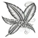  elegant script with a feather quill pen intertwined,  tattoo design idea