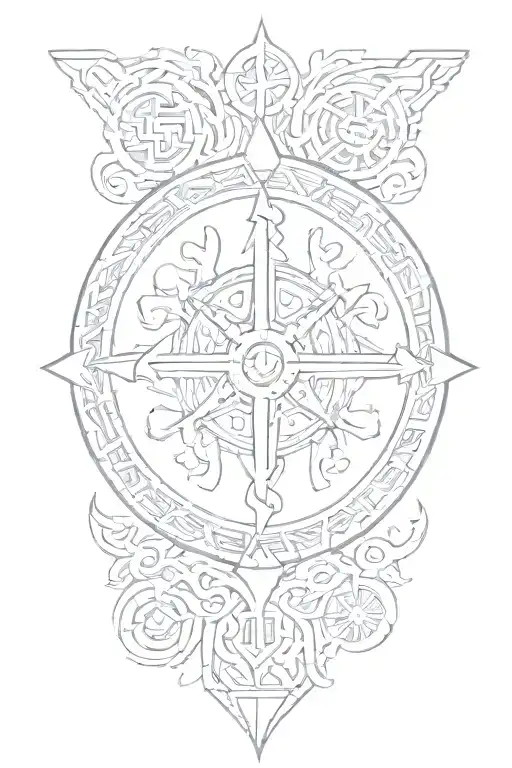 viking Scandinavian runes with compass in the center tattoo design idea