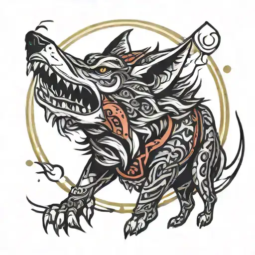 tribal wolf biting the moon  tattoo design idea