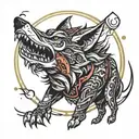 tribal wolf biting the moon  tattoo design idea