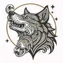 tribal wolf biting the moon  tattoo design idea