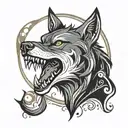 tribal wolf biting the moon  tattoo design idea