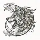 tribal wolf biting the moon long hair tattoo design idea