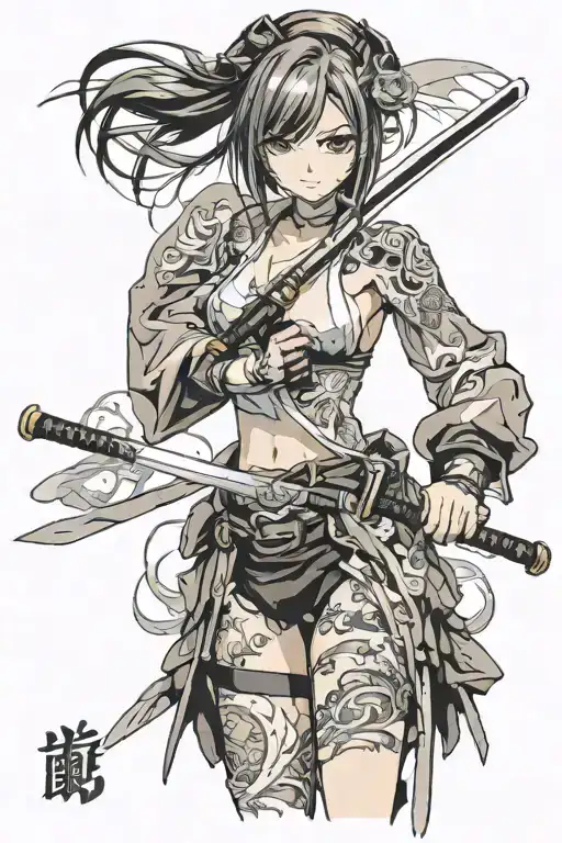 Anime girl with katana tattoo design idea