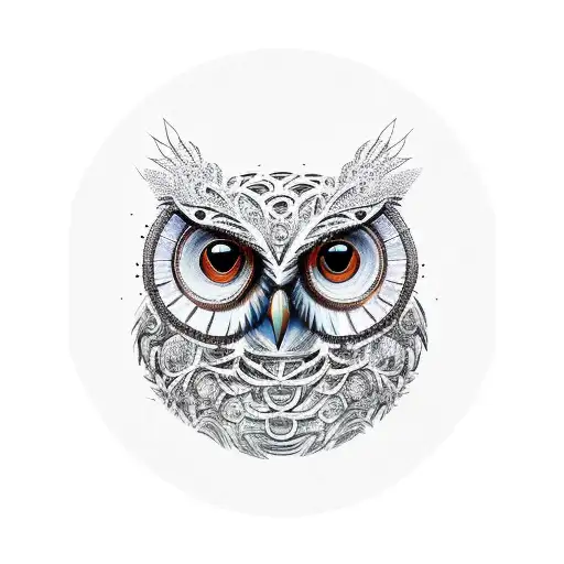 An intricate design of an owl perched on a branch with gears and robotic elements incorporated tattoo design idea