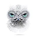 An intricate design of an owl perched on a branch with gears and robotic elements incorporated tattoo design idea