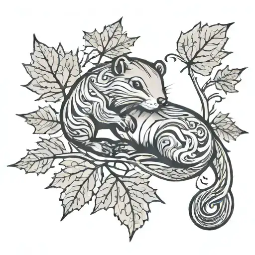 majestic beaver maple leaf intertwined tattoo design idea