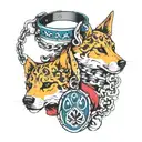 paw prints, leash and collar linked together tattoo design idea