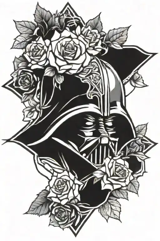 Star Wars sith tattoo surrounded by roses tattoo design idea