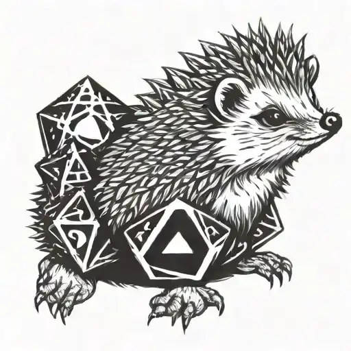 cute hedgehog holding a d20 dice tattoo design idea