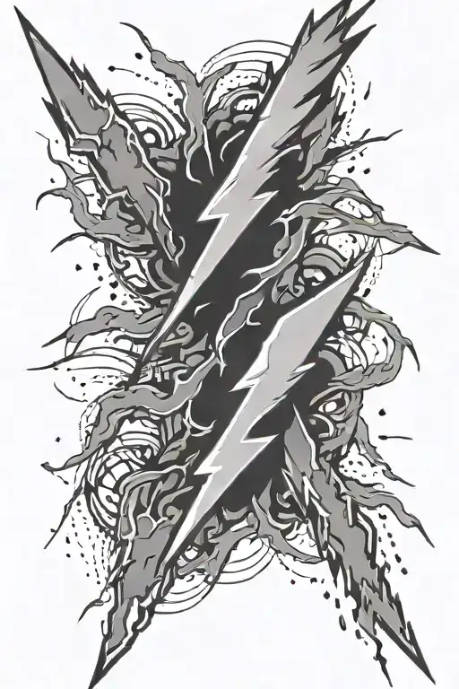 black and white lightning bolts, no clouds tattoo design idea