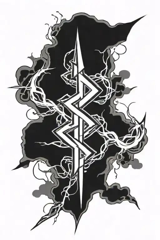 black lightning bolt and white lightning bolt intertwined, just the bolts tattoo design idea
