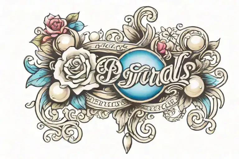 pearls script birthstone tattoo design idea