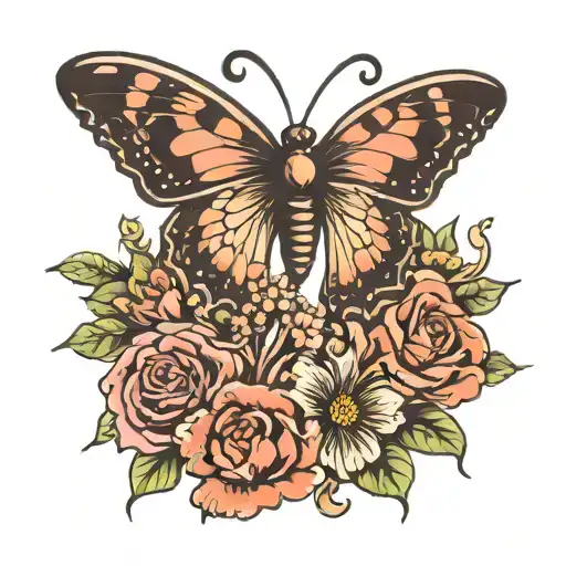 cross, flowers, butterfly, semicolon butterfly tattoo design idea