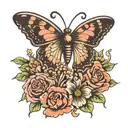 cross, flowers, butterfly, semicolon butterfly tattoo design idea